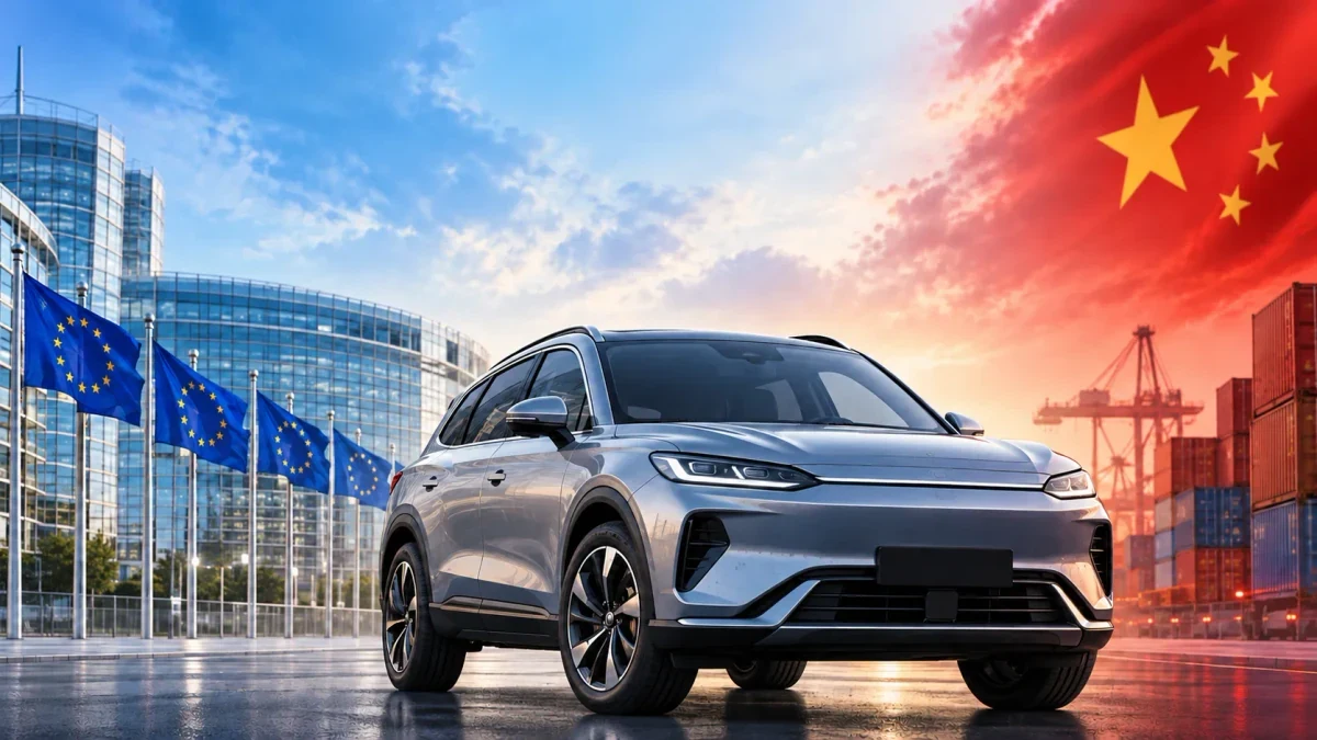 Илюстрация с хибриден SUV към темата за обсъжданата квота на ЕС за китайски хибридни автомобили.