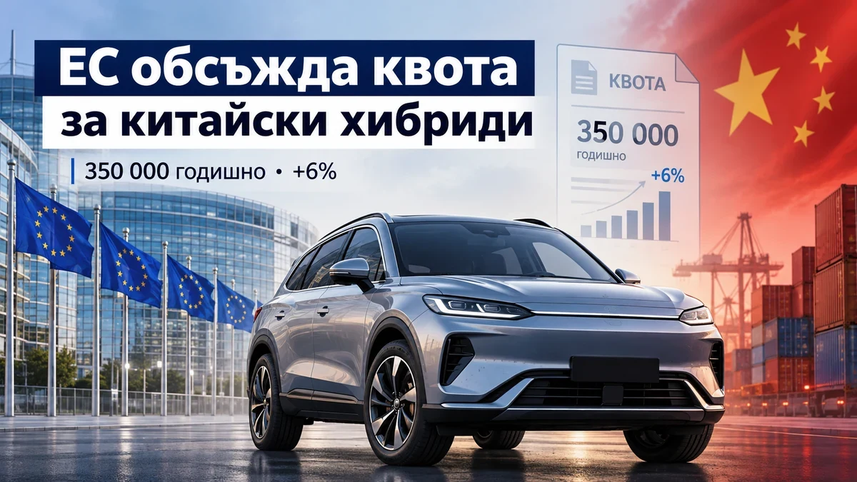 Илюстрация за обсъжданата квота на ЕС за китайски хибридни автомобили от 350 000 броя годишно.